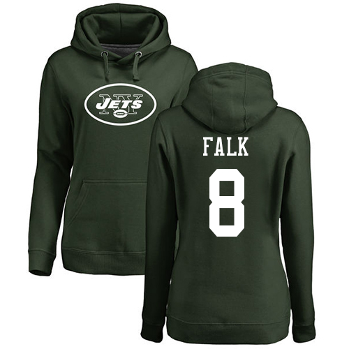 New York Jets Green Women Luke Falk Name and Number Logo NFL Football #8 Pullover Hoodie Sweatshirts->nfl t-shirts->Sports Accessory